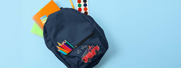 Kinder Rucksack Feuerwehr blau Feuerwehrauto