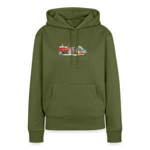Traktor zieht Schlitten mit Weihnachtsbaum / Damen Premium Hoodie - Khaki