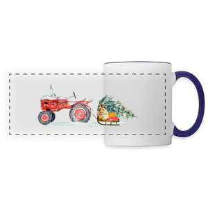 Traktor zieht Schlitten / Tasse - Weiß/Kobaltblau