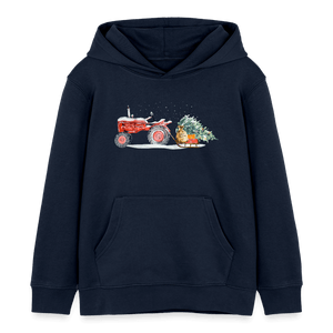 Traktor zieht Weihnachtsbaum mit einem Schlitten / Kinder Organic Hoodie - Navy