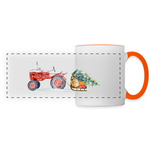 Traktor zieht Schlitten / Tasse - Weiß/Orange
