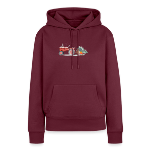 Traktor zieht Schlitten mit Weihnachtsbaum / Damen Premium Hoodie - Burgunderrot