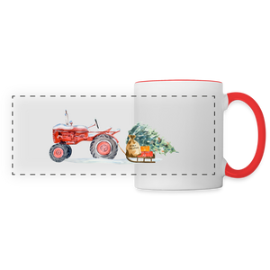Traktor zieht Schlitten / Tasse - Weiß/Rot