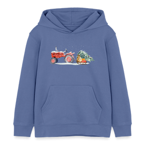 Traktor zieht Weihnachtsbaum mit einem Schlitten / Kinder Organic Hoodie - Blau