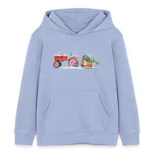 Traktor zieht Weihnachtsbaum mit einem Schlitten / Kinder Organic Hoodie - Sky