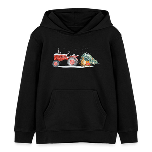 Traktor zieht Weihnachtsbaum mit einem Schlitten / Kinder Organic Hoodie - Schwarz