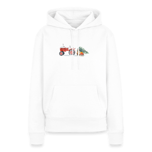 Traktor zieht Schlitten mit Weihnachtsbaum / Damen Premium Hoodie - Weiß
