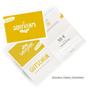 Dorfkram Gutschein zum ausdrucken. Last Minute Geschenk