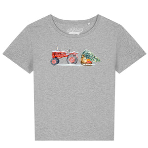 Traktor zieht Weihnachtsbaum mit einem Schlitten / Damen Organic Shirt