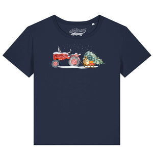 Traktor zieht Weihnachtsbaum mit einem Schlitten / Damen Organic Shirt