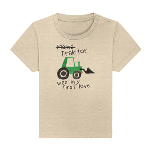 Babyshirt mit einem Traktor darauf. Dorfkram®