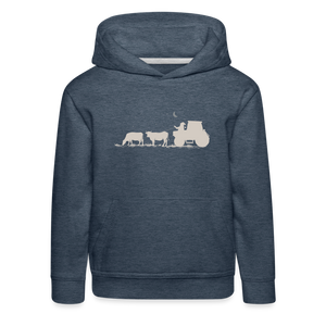Weihnachtsmann auf Traktor mit Kühe / Kinder Premium Hoodie - Jeansblau