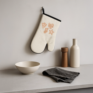 Ofenhandschuh mit Gummibeschichtung - Leinen/Schwarz 