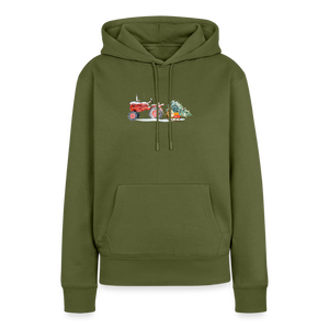 Traktor zieht Schlitten mit Weihnachtsbaum / Damen Premium Hoodie - Khaki