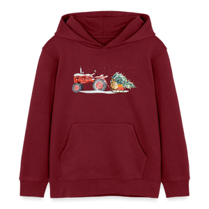 Traktor zieht Weihnachtsbaum mit einem Schlitten / Kinder Organic Hoodie - Burgunderrot