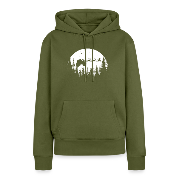 Weihnachtsmann fliegt mit Traktor über die Wälder / Damen Premium Hoodie - Khaki