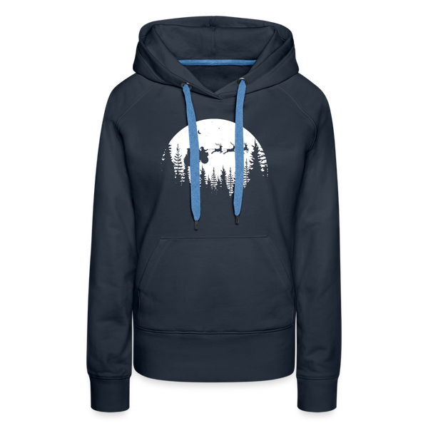 Weihnachtsmann fliegt mit Traktor über die Wälder / Damen Premium Hoodie - Navy