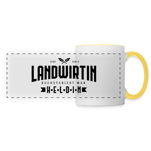 Landwirtin buchstabiert man Heldin / Tasse - Weiß/Gelb