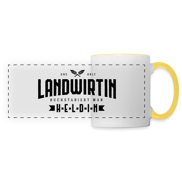 Landwirtin buchstabiert man Heldin / Tasse - Weiß/Gelb