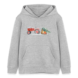 Traktor zieht Weihnachtsbaum mit einem Schlitten / Kinder Organic Hoodie - Grau meliert