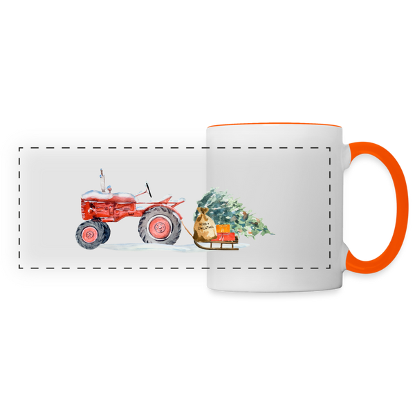 Traktor zieht Schlitten / Tasse - Weiß/Orange