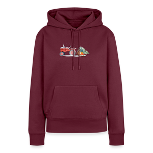 Traktor zieht Schlitten mit Weihnachtsbaum / Damen Premium Hoodie - Burgunderrot