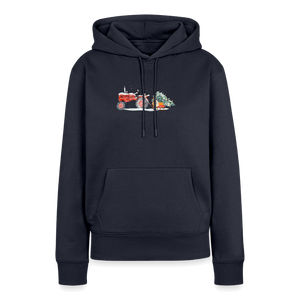 Traktor zieht Schlitten mit Weihnachtsbaum / Damen Premium Hoodie - Navy