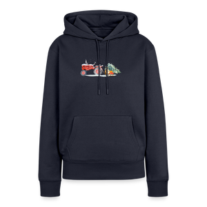 Traktor zieht Schlitten mit Weihnachtsbaum / Damen Premium Hoodie - Navy