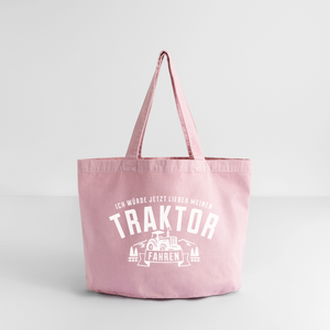 Ich würde jetzt lieber meinen Traktor fahren/  Shopper Tasche aus recycelter Baumwolle - Vintage Rosa