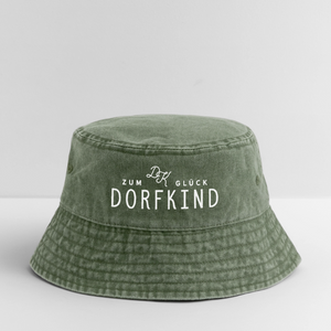 Zum Glück Dorfkind / Vintage Bucket Hat - Olivgrün vintage