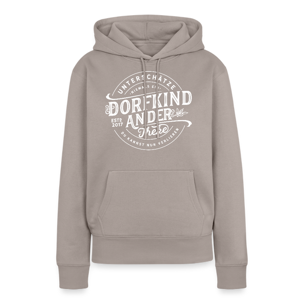 Unterschätze niemals ein Dorfkind an der Theke, du kannst nur verlieren / Damen Premium Hoodie - Taupe