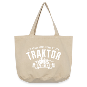 Ich würde jetzt lieber meinen Traktor fahren/  Shopper Tasche aus recycelter Baumwolle - Vintage Sand 