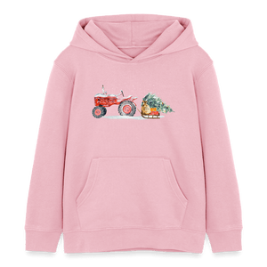 Traktor zieht Weihnachtsbaum mit einem Schlitten / Kinder Organic Hoodie - Hellrosa