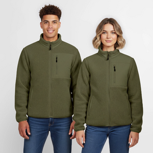 Zum Glück Dorfkind / Relaxed Fit Unisex Sherpajacke von Stanley/Stella - Khaki