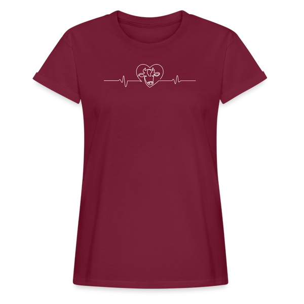 Heartbeat Kuh / Kuhverliebt⎪Frauen Oversize T-Shirt - Bordeaux