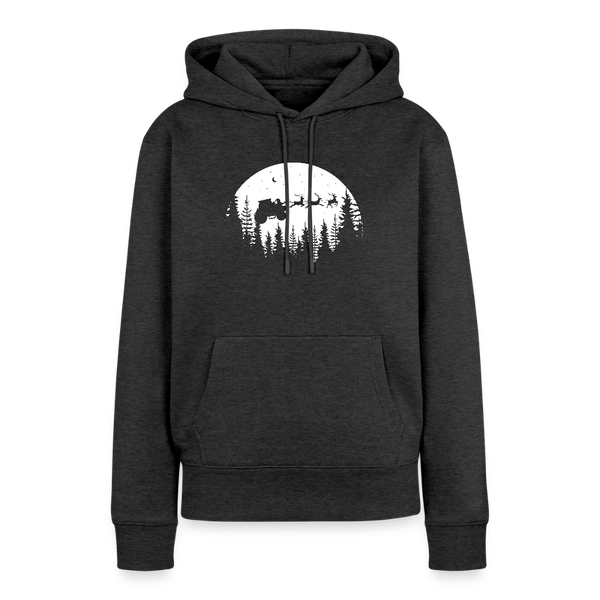 Weihnachtsmann fliegt mit Traktor über die Wälder / Damen Premium Hoodie - Anthrazit meliert