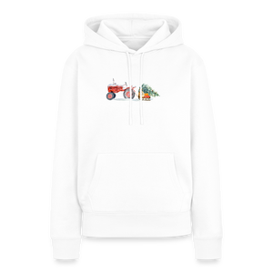 Traktor zieht Schlitten mit Weihnachtsbaum / Damen Premium Hoodie - Weiß