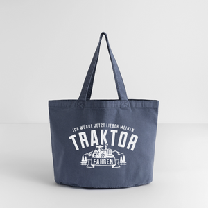 Ich würde jetzt lieber meinen Traktor fahren/  Shopper Tasche aus recycelter Baumwolle - Vintage Denim