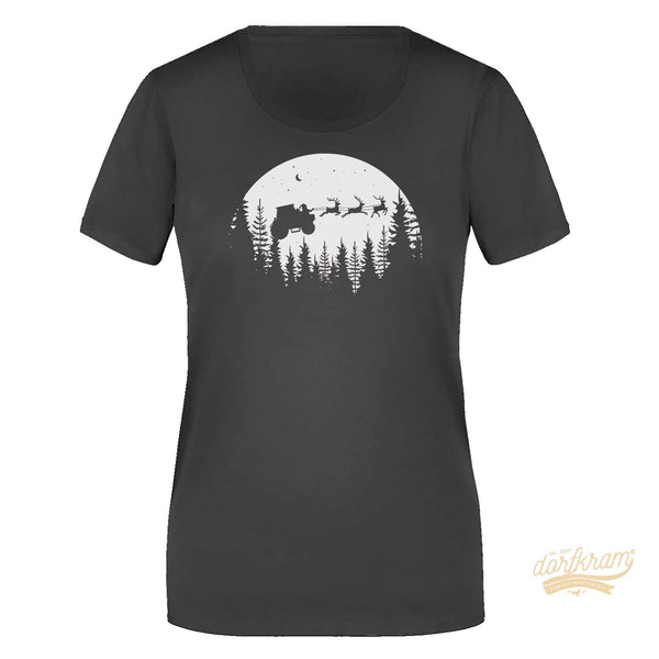 Weihnachtsmann auf Traktor fliegt über Wald / Damen Premiumshirt