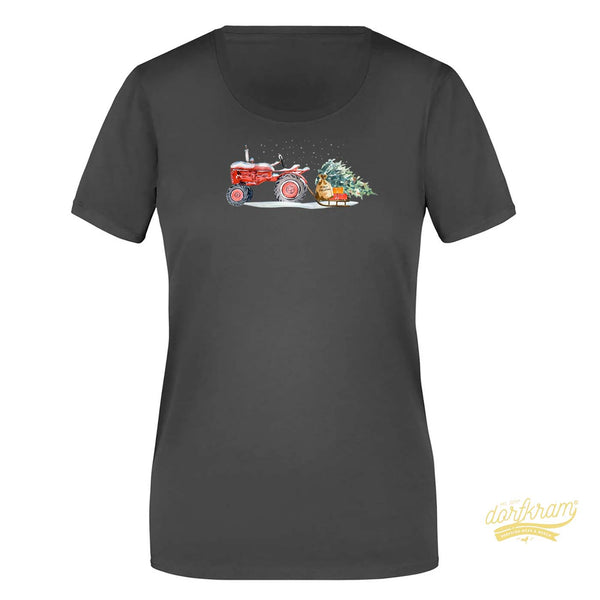 Traktor zieht Schlitten mit Weihnachtsbaum / Damen Premiumshirt