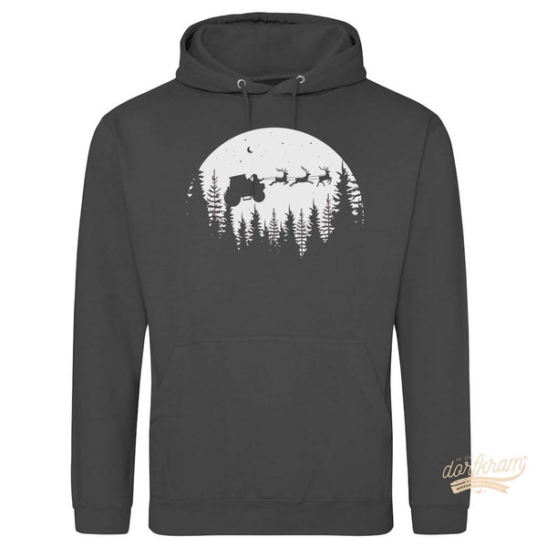 Weihnachtsmann auf Traktor fliegt über Wald / Herren Premium Hoodie