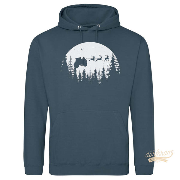 Weihnachtsmann auf Traktor fliegt über Wald / Herren Premium Hoodie