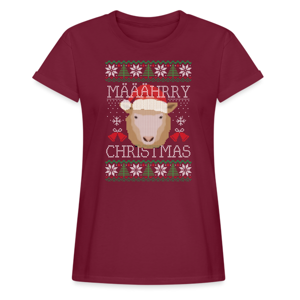 Mährry Christmas⎪Weihnachten Schaf⎪Ugly Christmas Sweater⎪Frauen Oversize T-Shirt - Bordeaux