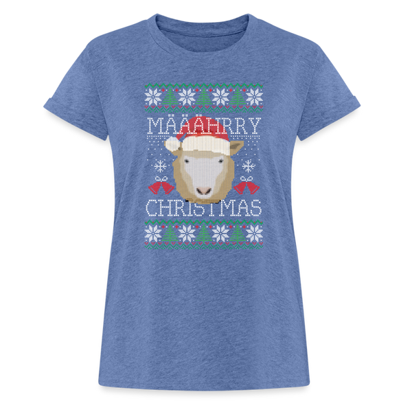 Mährry Christmas⎪Weihnachten Schaf⎪Ugly Christmas Sweater⎪Frauen Oversize T-Shirt - Denim meliert