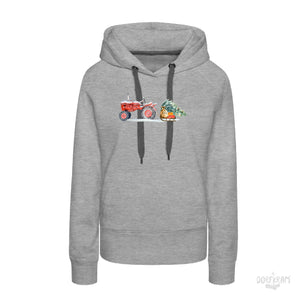 Traktor zieht Schlitten mit Weihnachtsbaum / Damen Premium Hoodie (Lagerverkauf)