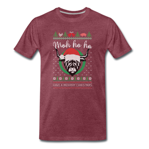 Moh Ho Ho ⎪Weihnachten Kuh ⎪Ugly Christmas Sweater Dorf ⎪Männer Premium T-Shirt - Bordeauxrot meliert