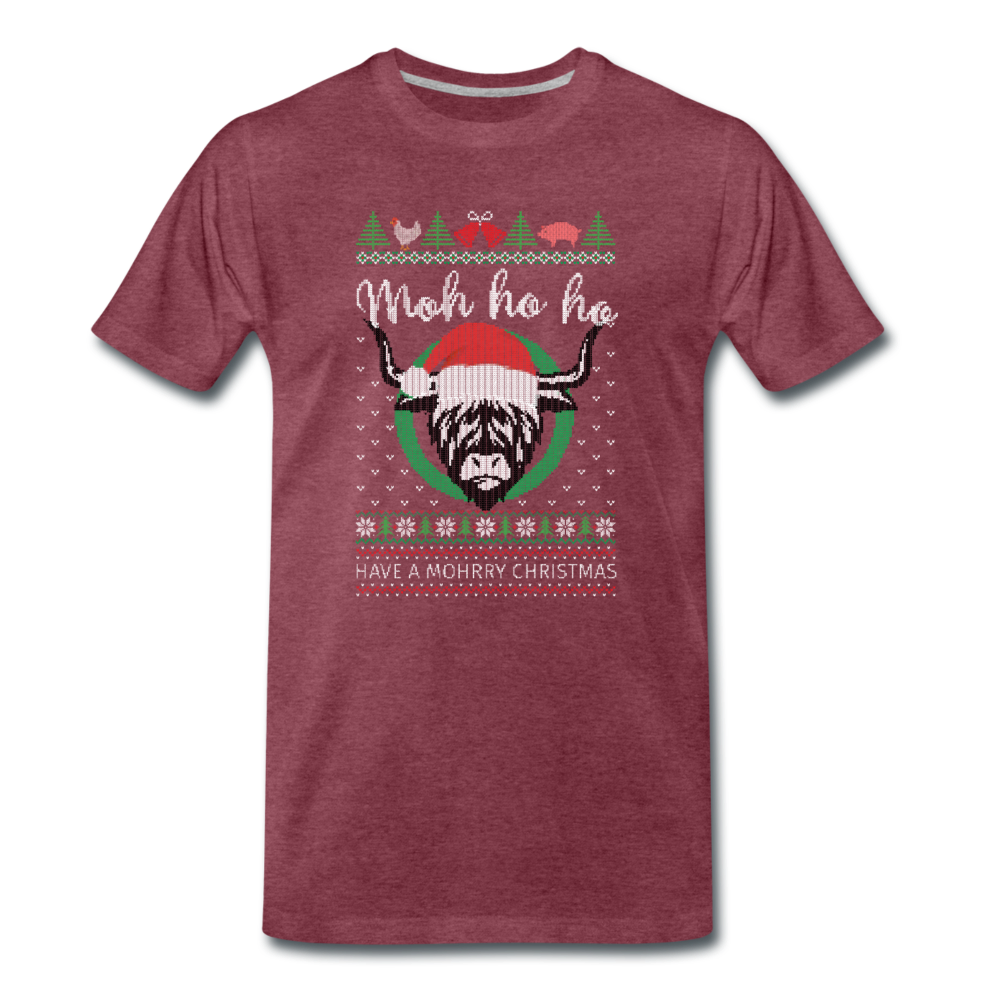 Moh Ho Ho ⎪Weihnachten Kuh ⎪Ugly Christmas Sweater Dorf ⎪Männer Premium T-Shirt - Bordeauxrot meliert