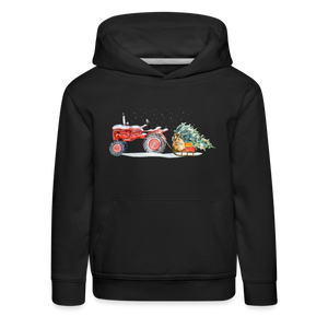 Kinderhoodie Dorfkind Traktor zieht Schlitten Weihnachten schwarz