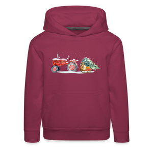 Kinderhoodie Dorfkind Traktor zieht Schlitten Weihnachten rot
