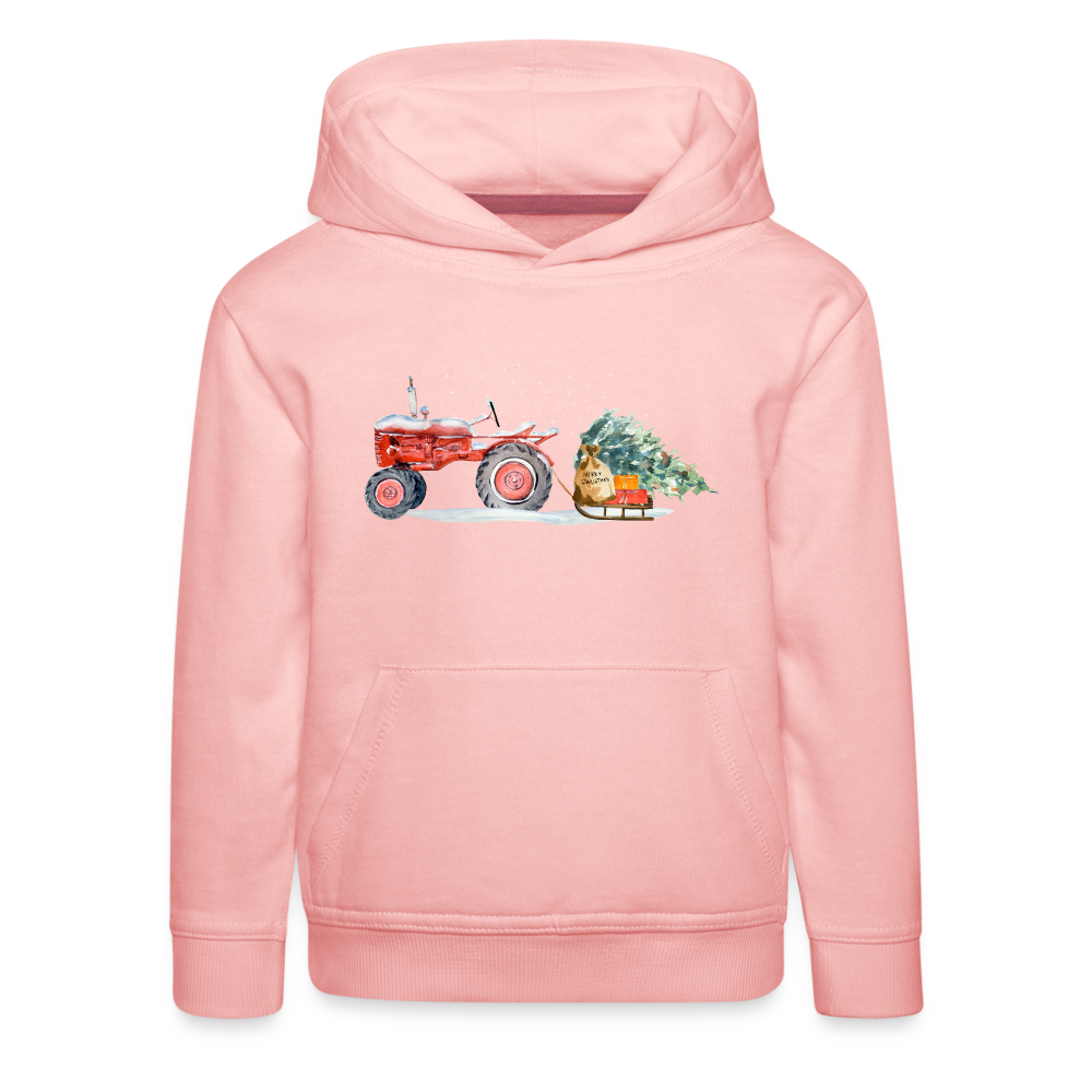 Kinderhoodie Dorfkind Traktor zieht Schlitten Weihnachten rosa
